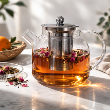 Glass Teapot with Stainless Steel Infuser and Lid