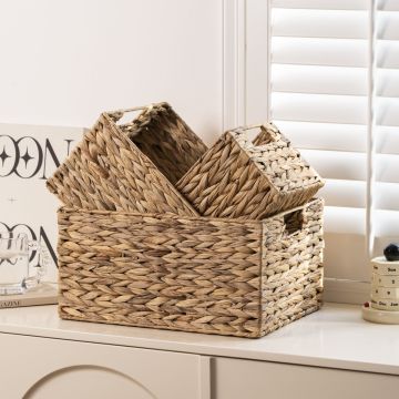 Eco-friendly handwoven water hyacinth storage basket for home organisation and decor