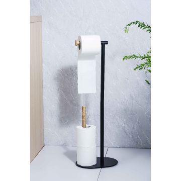 Bamboo and Metal Toilet Butler with Toilet Paper Holder, 66cm Height