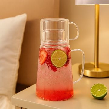Borosilicate Glass Pitcher Jug and Cup Set with Handle
