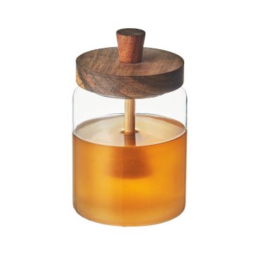 Glass honey jar with natural Acacia lid and spoon