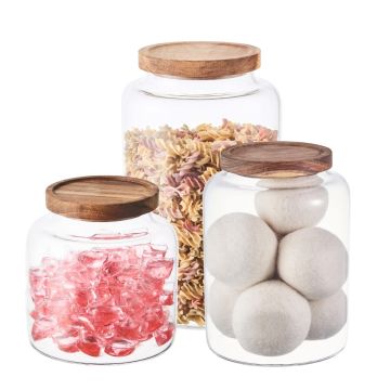 Large glass storage jar with airtight acacia wooden lid
