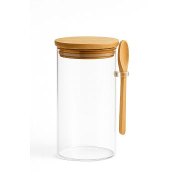 1.2L glass storage jar with bamboo lid and spoon for kitchen organization