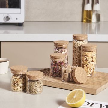 Round Glass Spice Jars with Cork Lids and Labels - Premium Kitchen Organization Solution