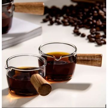 Glass Milk and Dressing Saucer with Wooden Handle