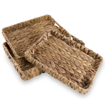 Natural Multi-purpose decorative water hyacinth rectangular storage tray with handles