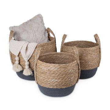 Natural Straw Woven Storage Basket with Handles