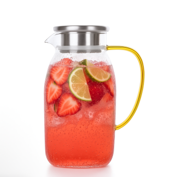 Striped Glass Water Jug with Stainless steel Lid- 1.7L