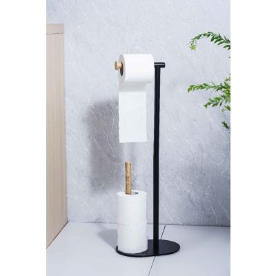 Bamboo and Metal Toilet Paper Holder and Butler